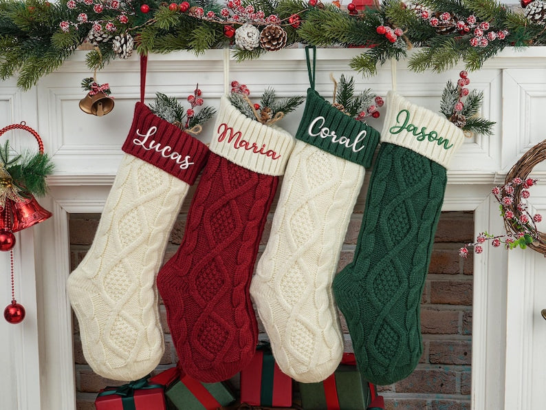 2025 Family Christmas Stockings, Personalized Christmas Stocking, Red Xmas Stockings, Custom Stocking with Name, Monogram Stocking Decor