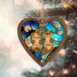 Personalized Otter Couple Layered Wood Ornament, Custom Name Christmas Tree Ornament, Otter Christmas Home Decor, Holiday Gift for Couples