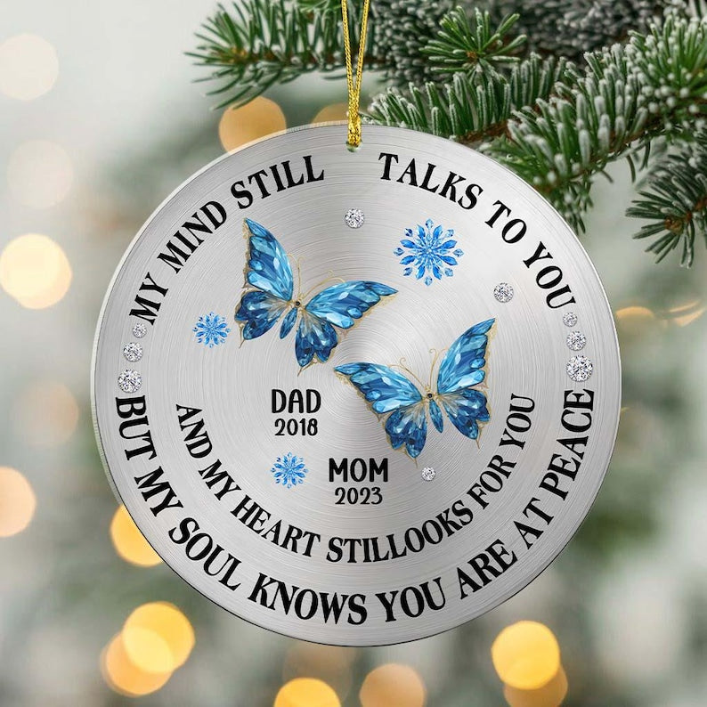 Personalized My Mind Still Talks To You Memorial Christmas Ornament, Custom Memorial Cardinal Ornament, Funeral Remembrance Christmas Decor