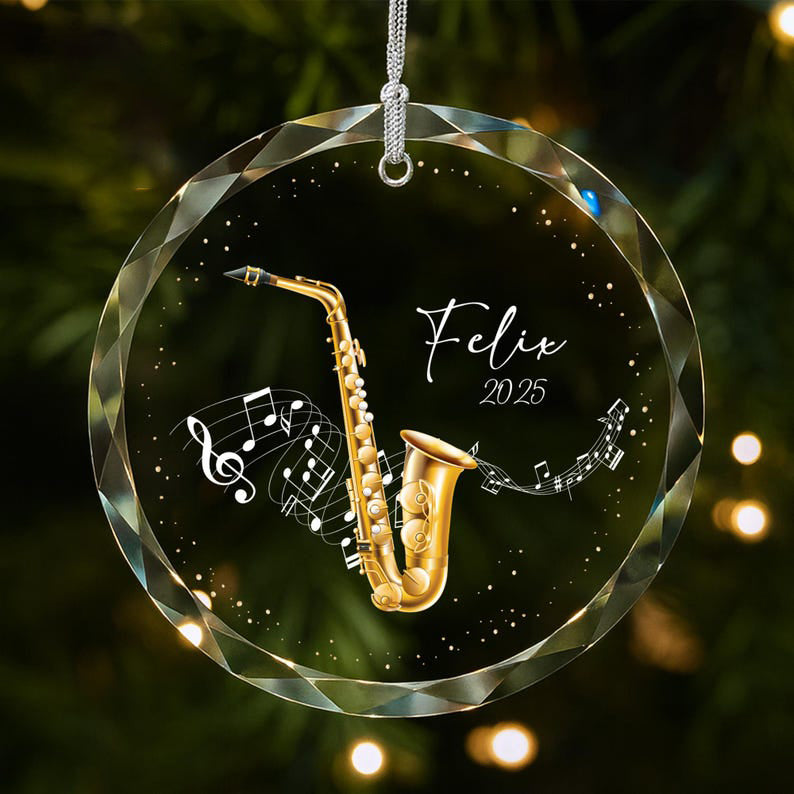 Personalized Saxophone Ornament, Christmas Tree Ornament, Music Lover Gift, Custom Musician Ornament, Christmas Gift for Saxophone Lover