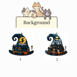 Personalized Halloween Witch Hat Suncatcher: Custom Name Haunted Village Decor