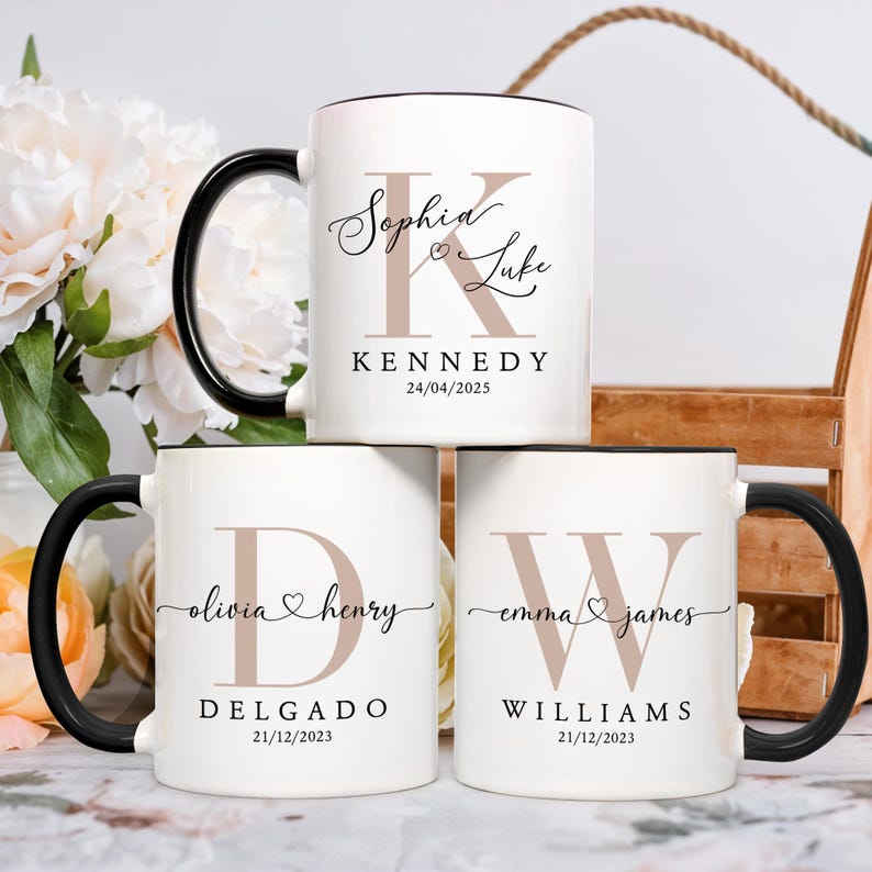 Personalized Couple Name Mug, Custom Engagement Gift, Anniversary Mr and Mrs Mugs, Gifts For Couple, Newlyweds Mug, Bridal Party Mug