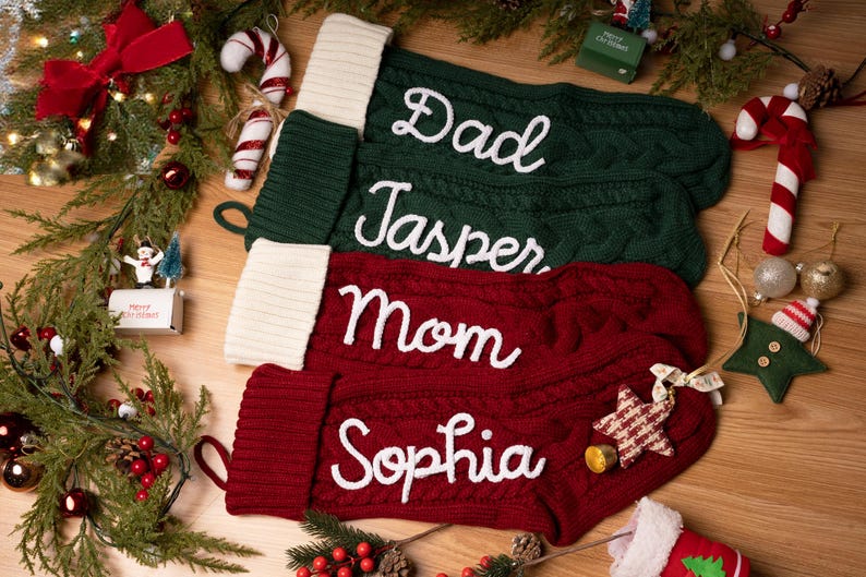 2025 Knitted Christmas Stockings with Name, Personalized Family Stockings, Custom Holiday Decor, Monogram Xmas Gift, Christmas Mantel Decor