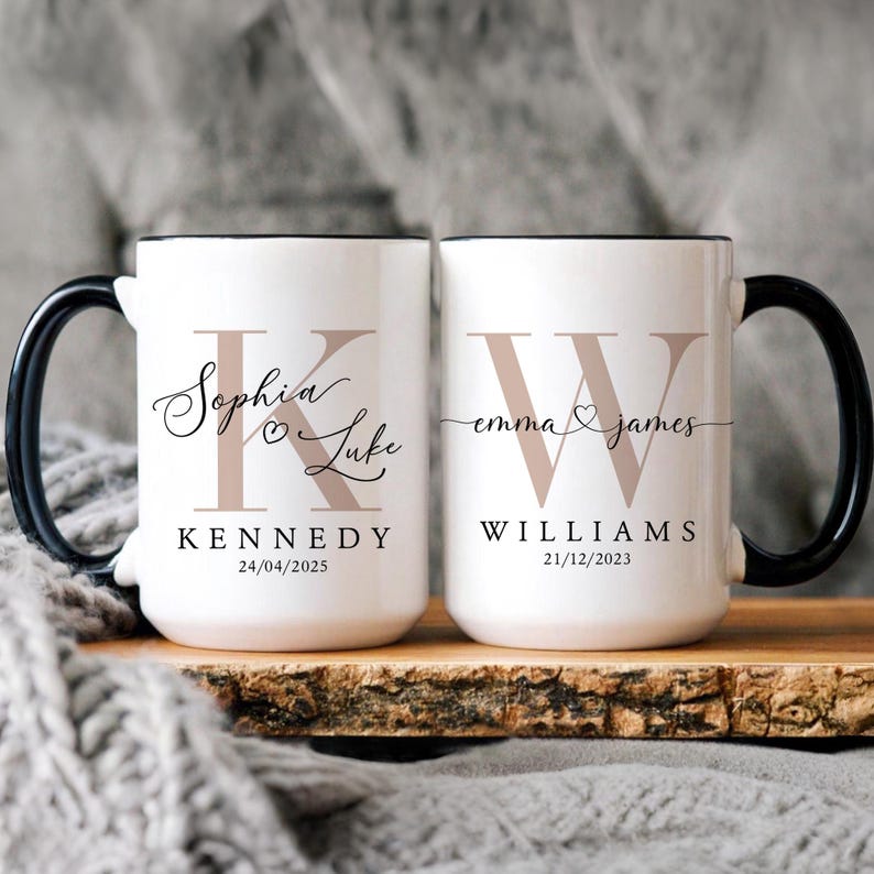 Personalized Couple Name Mug, Custom Engagement Gift, Anniversary Mr and Mrs Mugs, Gifts For Couple, Newlyweds Mug, Bridal Party Mug