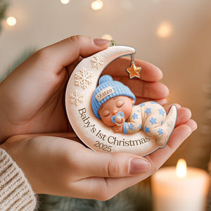 Baby s First Christmas Ornament Custom 3D Moon Acrylic Keepsake, Personalized Newborn Gift, Unique Holiday Decoration, Baby Gift Idea, 2D Flat Ornament