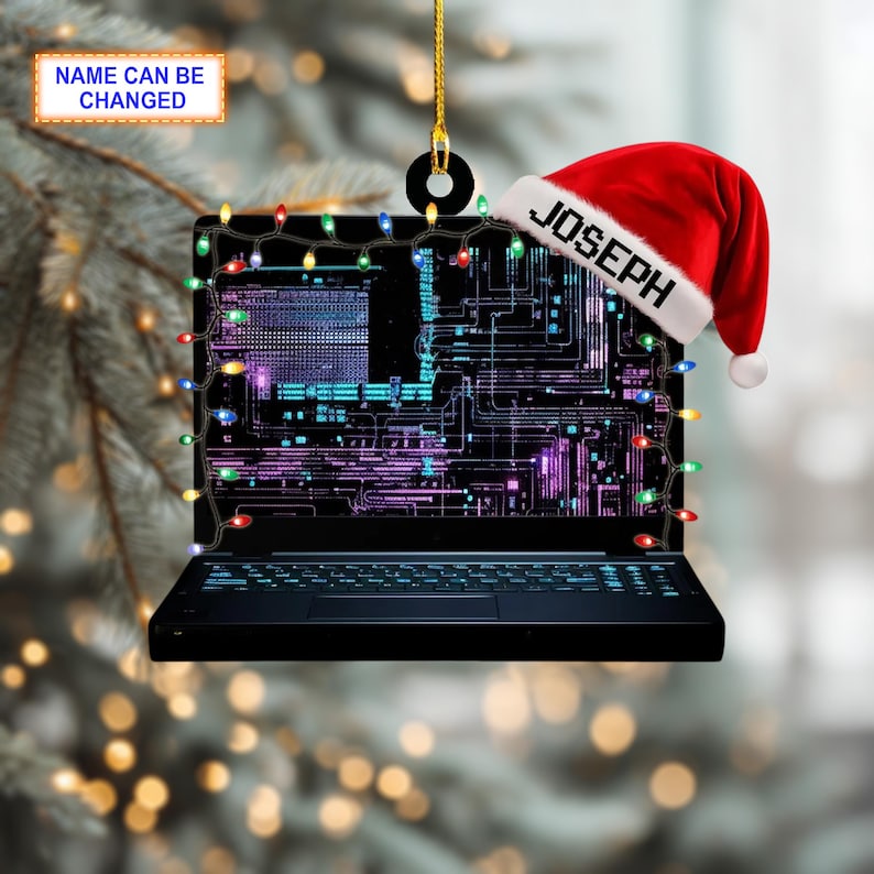 Custom Name Computer Programmer Laptop Code Personalized Ornament, Christmas Tree Hanging Decor, Christmas Ornament, Flat 2D Ornament