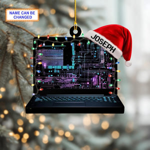 Custom Name Computer Programmer Laptop Code Personalized Ornament, Christmas Tree Hanging Decor, Christmas Ornament, Flat 2D Ornament