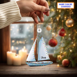 Custom Name Sailboat Personalized Ornament, Christmas Tree Hanging Decor, Christmas Ornament, 2D Flat Ornament