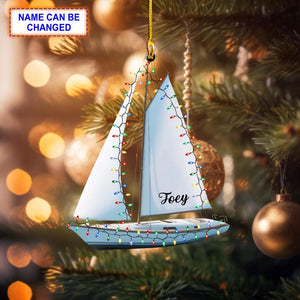 Custom Name Sailboat Personalized Ornament, Christmas Tree Hanging Decor, Christmas Ornament, 2D Flat Ornament