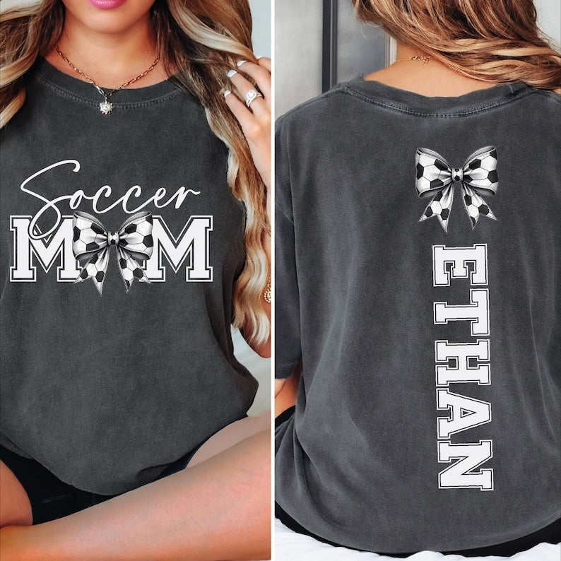 Custom Soccer Mom Shirt With Kid Name - Personalized Sport Soccer Tee