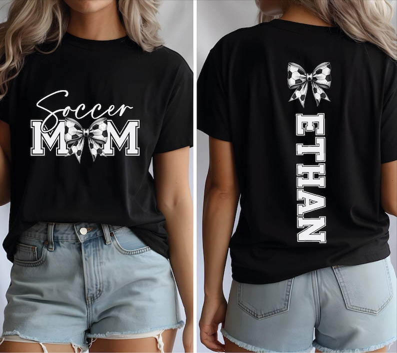 Custom Soccer Mom Shirt With Kid Name - Personalized Sport Soccer Tee