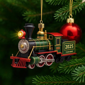 Personalized Name Railroader Train Christmas Ornament, Christmas Tree Hanging Decor, Train Lover 2D Flat Ornament, Steam Train Christmas Decor