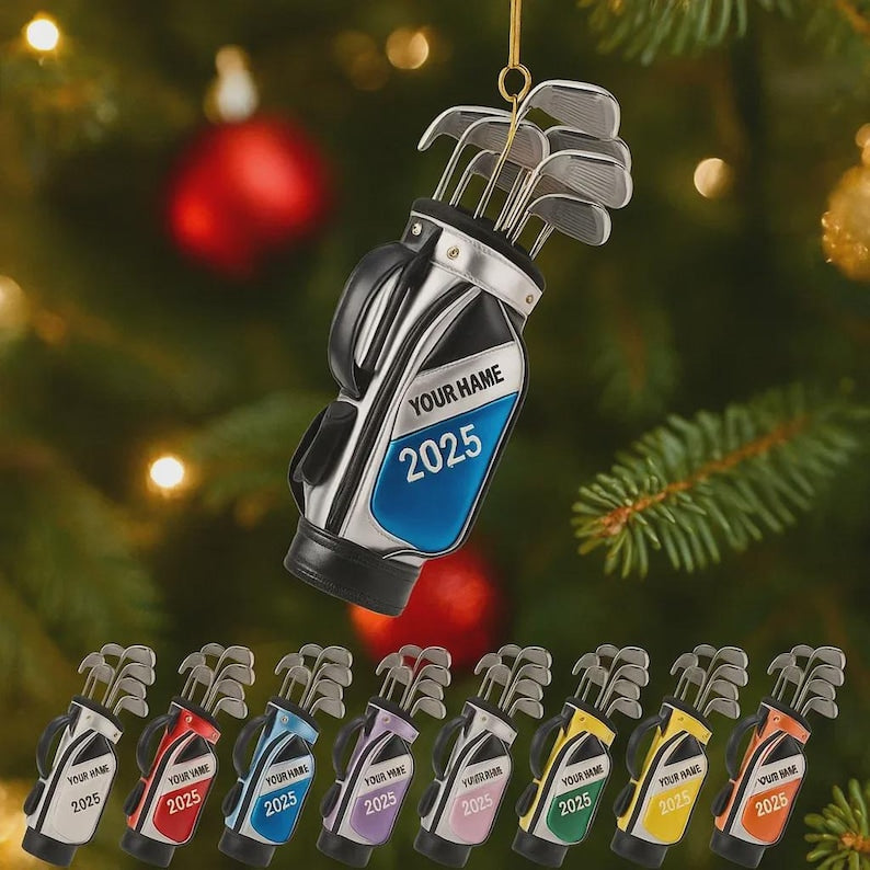 Personalized Golf bag Ornament, Golf Bag Christmas Gift for Golfer Dad Husband, Golf clubs ornament, Golfer Christmas, Golf lover ornament, 2D Flat Oranment