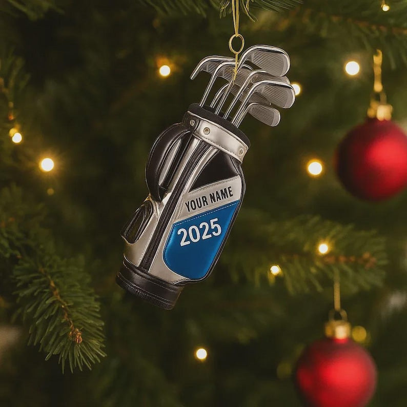 Personalized Golf bag Ornament, Golf Bag Christmas Gift for Golfer Dad Husband, Golf clubs ornament, Golfer Christmas, Golf lover ornament, 2D Flat Oranment