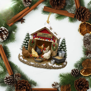 Chicken Farm Ornament, Chicken Ornament 2D Flat, Farmhouse Christmas Ornament, Farm Decor,Gift For Farmer,Chicken Lover,Custom Barn Ornament