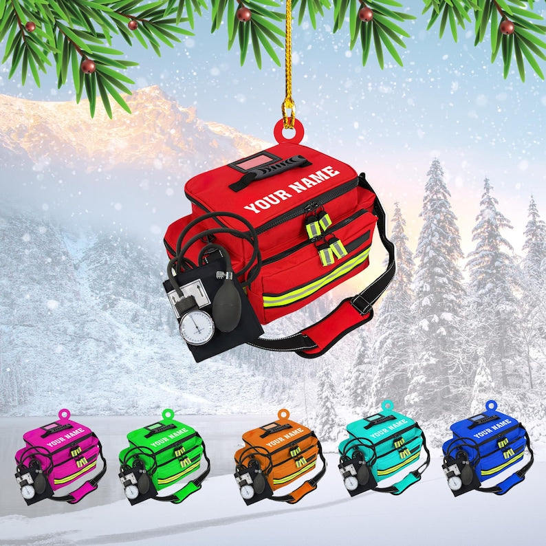 Personalized EMT Paramedic Bag Ornaments, Christmas Gifts For EMT Worker, Paramedic, First Responder Ornaments, Acrylic & Wood Ornaments