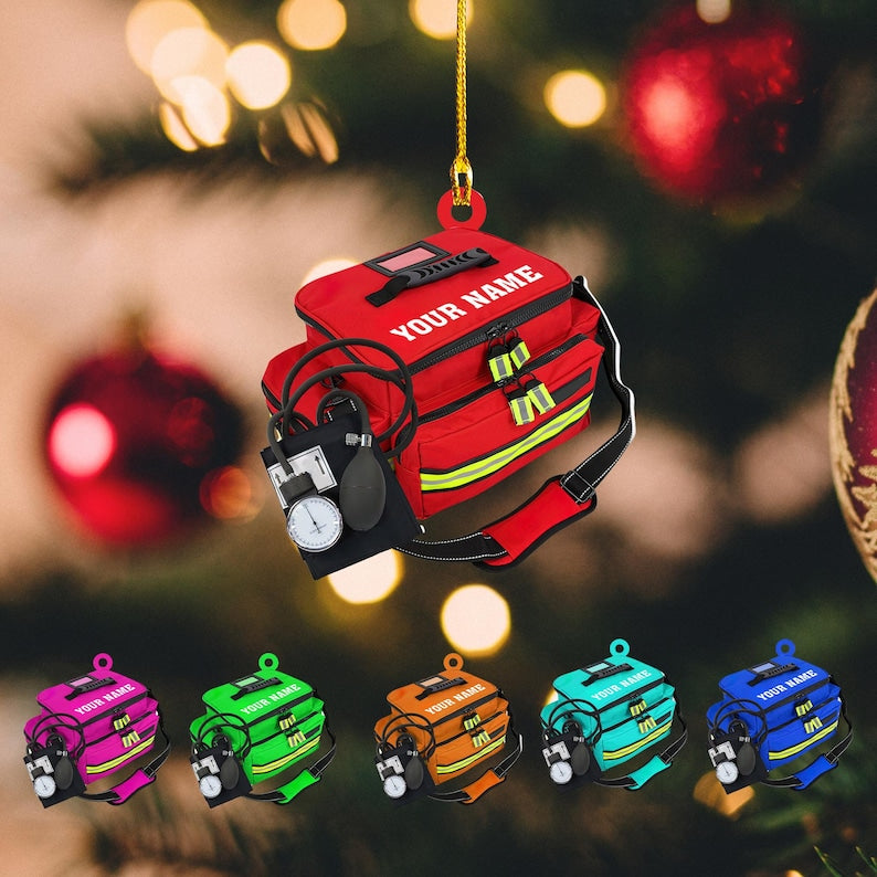 Personalized EMT Paramedic Bag Ornaments, Christmas Gifts For EMT Worker, Paramedic, First Responder Ornaments, Acrylic & Wood Ornaments
