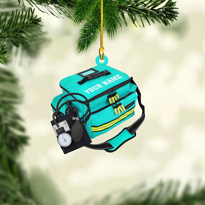 Personalized EMT Paramedic Bag Ornaments, Christmas Gifts For EMT Worker, Paramedic, First Responder Ornaments, Acrylic & Wood Ornaments