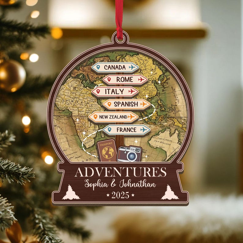 Personalized Travel Ornament: Adventure Keepsake, Family Vacation Gift