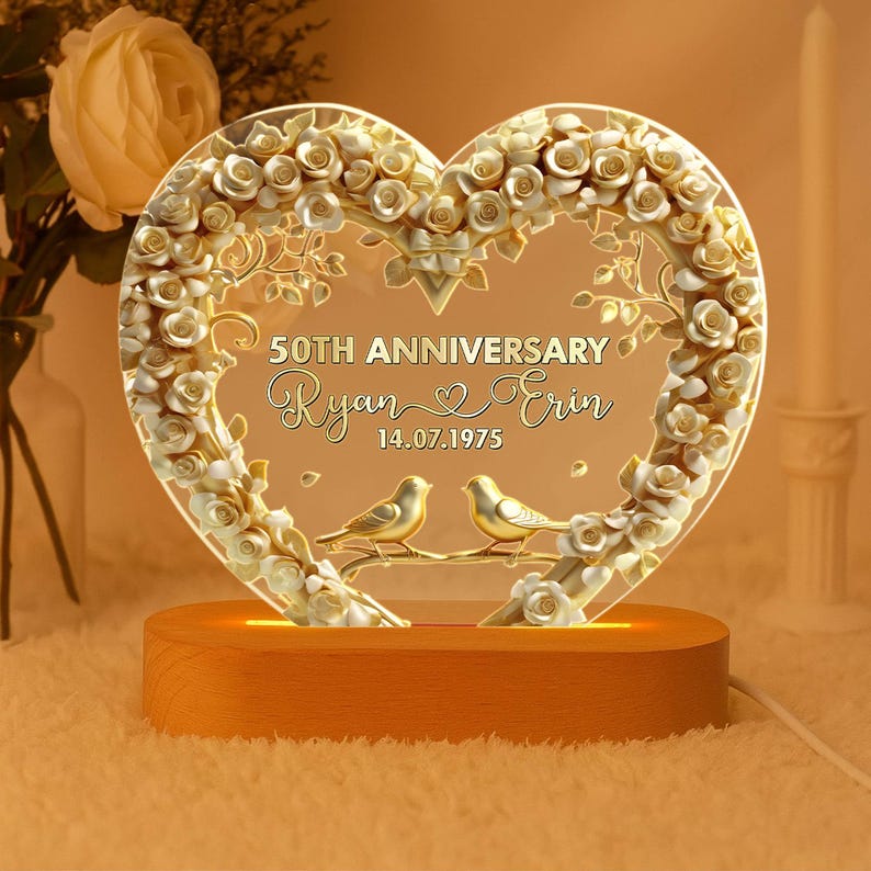 Personalized Flat 2D LED 50th Wedding Anniversary Gift Night Light, 50 Gold Wedding Gifts For Parents, Golden Anniversary Gift, Husband Gift