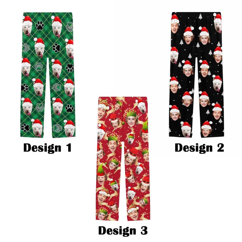 2025 Custom Christmas Funny Faces Pajamas Pants: Personalized Santa hat Face Pjs Bottom