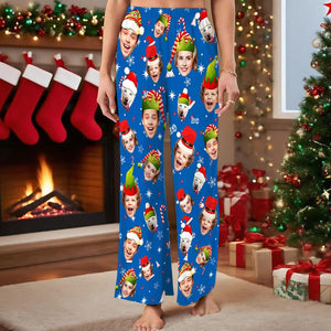 2025 Custom Christmas Funny Faces Pajamas Pants: Personalized Santa hat Face Pjs Bottom