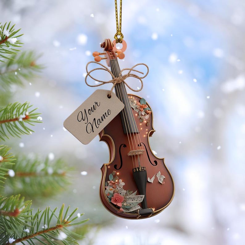 Personalized Violin Ornament with Name 2025, Custom Acrylic Christmas Music Decor, Music Lover Gift, Holiday Tree Decoration for Musicians