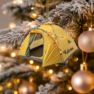 Custom Name Tent Christmas Acrylic Ornament Personalized Christmas Tree Decoration, Gift for Camping and Climbing Lovers