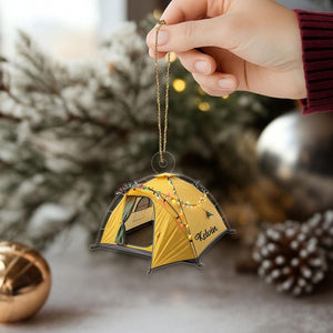 Custom Name Tent Christmas Acrylic Ornament Personalized Christmas Tree Decoration, Gift for Camping and Climbing Lovers