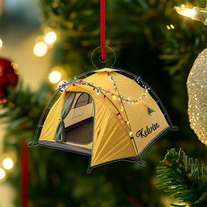 Custom Name Tent Christmas Acrylic Ornament Personalized Christmas Tree Decoration, Gift for Camping and Climbing Lovers