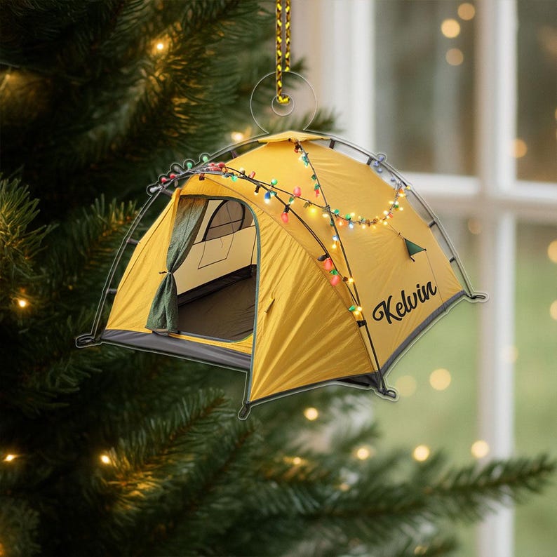 Custom Name Tent Christmas Acrylic Ornament Personalized Christmas Tree Decoration, Gift for Camping and Climbing Lovers