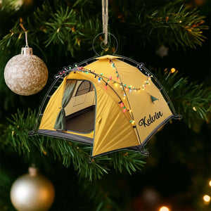 Custom Name Tent Christmas Acrylic Ornament Personalized Christmas Tree Decoration, Gift for Camping and Climbing Lovers