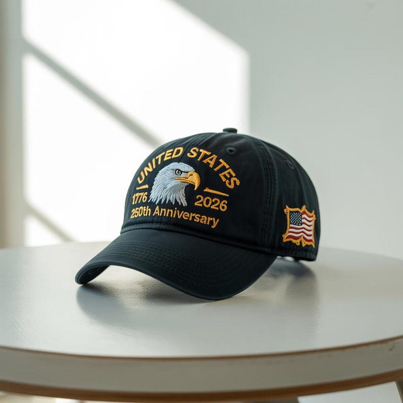 Embroidered USA 250th Anniversary Cap, American Eagle Cap, Patriotic Hat, 250th Anniversary Embroidered Baseball, U.S. Tribute Retro Cap