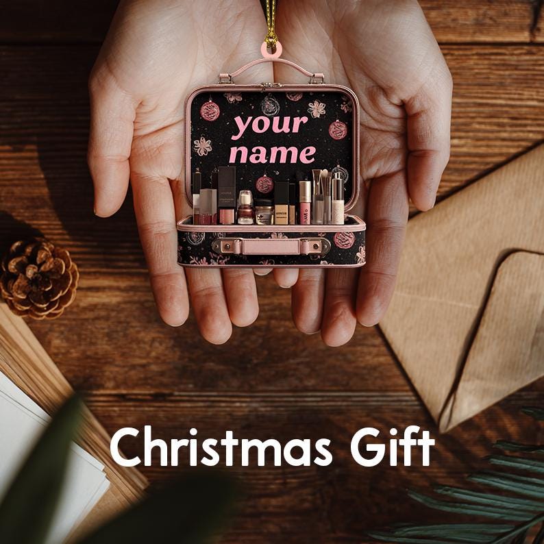 Personalized Makeup Box Ornament with Name 2025, Custom Acrylic Beauty Christmas Tree Decoration, Holiday Gift for Makeup Lovers and Artists