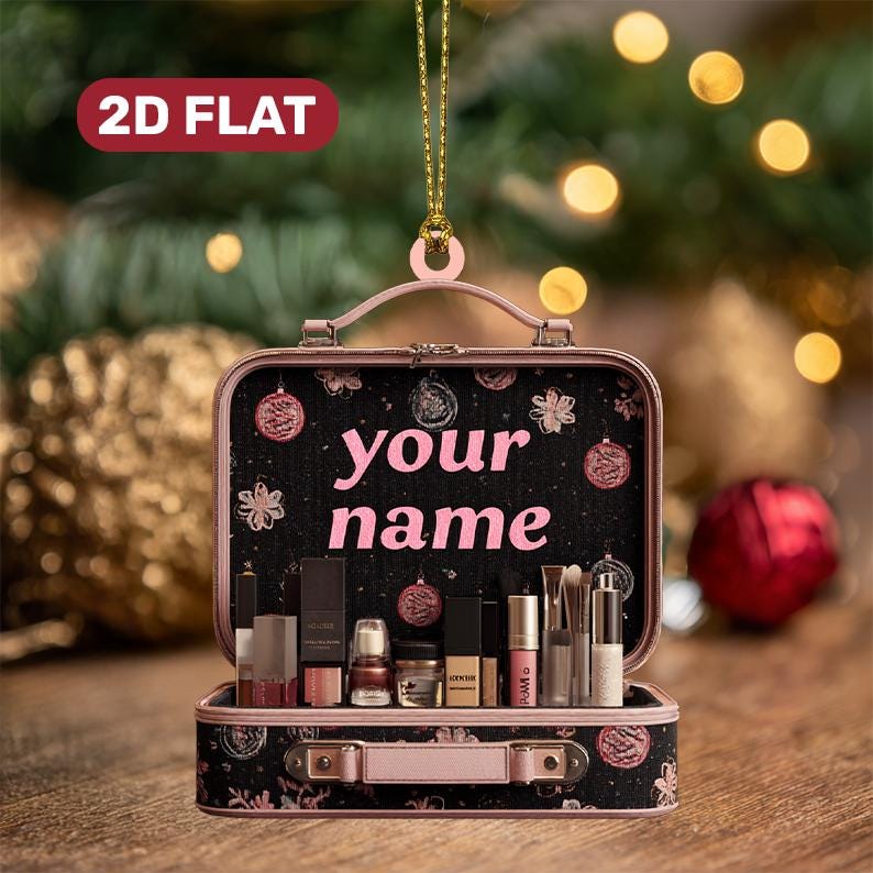 Personalized Makeup Box Ornament with Name 2025, Custom Acrylic Beauty Christmas Tree Decoration, Holiday Gift for Makeup Lovers and Artists