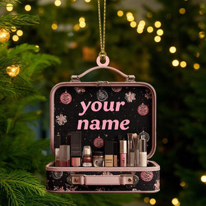 Personalized Makeup Box Ornament with Name 2025, Custom Acrylic Beauty Christmas Tree Decoration, Holiday Gift for Makeup Lovers and Artists