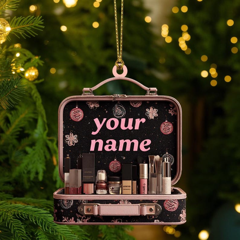 Personalized Makeup Box Ornament with Name 2025, Custom Acrylic Beauty Christmas Tree Decoration, Holiday Gift for Makeup Lovers and Artists