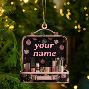 Personalized Makeup Box Ornament with Name 2025, Custom Acrylic Beauty Christmas Tree Decoration, Holiday Gift for Makeup Lovers and Artists