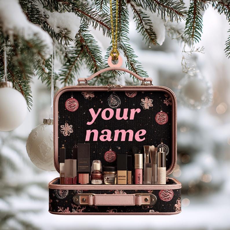 Personalized Makeup Box Ornament with Name 2025, Custom Acrylic Beauty Christmas Tree Decoration, Holiday Gift for Makeup Lovers and Artists