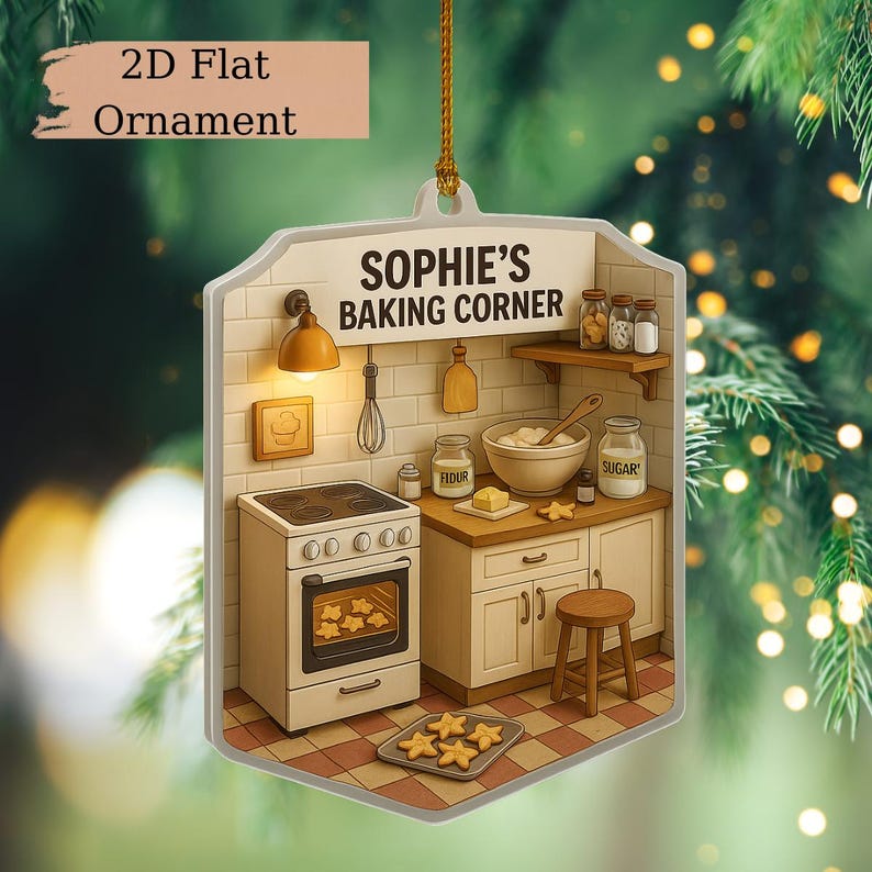 Personalized Baking Kitchen Ornament Custom Cookie Lover Miniature Kitchen Christmas Keepsake, Custom Name Mom Ornament, Suncatcher Gift