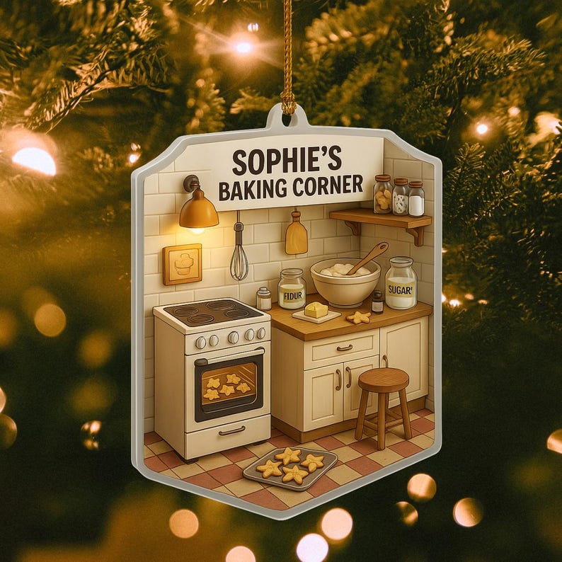 Personalized Baking Kitchen Ornament Custom Cookie Lover Miniature Kitchen Christmas Keepsake, Custom Name Mom Ornament, Suncatcher Gift