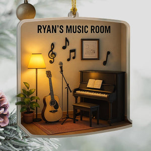 Personalized Music Studio Ornament: Custom Guitar & Piano Miniature, Suncatcher Gift