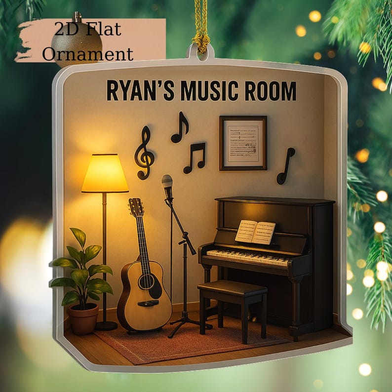 Personalized Music Studio Ornament: Custom Guitar & Piano Miniature, Suncatcher Gift