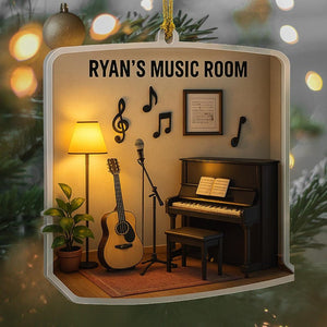 Personalized Music Studio Ornament: Custom Guitar & Piano Miniature, Suncatcher Gift