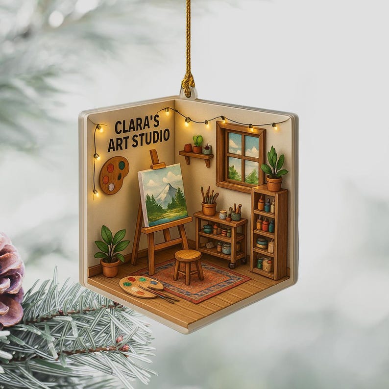Personalized Artist 2D Flat Ornament, Custom Artist Christmas Tree Ornament Art Lover Gift Custom Name Painters Ornament, Suncatcher Gift