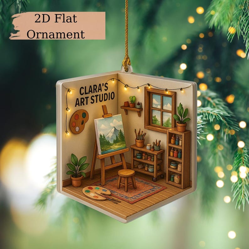 Personalized Artist 2D Flat Ornament, Custom Artist Christmas Tree Ornament Art Lover Gift Custom Name Painters Ornament, Suncatcher Gift