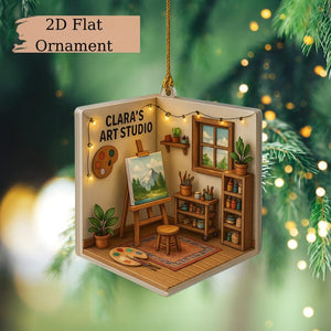 Personalized Artist 2D Flat Ornament, Custom Artist Christmas Tree Ornament Art Lover Gift Custom Name Painters Ornament, Suncatcher Gift