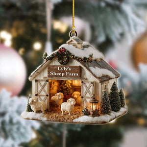 Personalized Sheep Farm Ornament 2025, Custom Barn Christmas Decoration Farm Animal Lover Gift Rustic Holiday Keepsake, 2D flat ornament