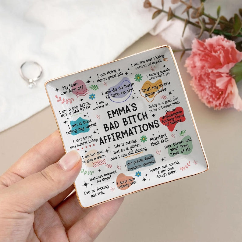 Personalized Ceramic Jewelry Dish: Swear Affirmations, Funny Gift