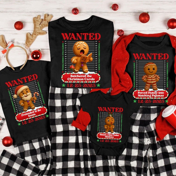 Christmas Matching Family Pajamas, Custom Holiday Crime PJs for Family, Gingerbread First Christmas Group Photo Outfit, Christmas Gift Shirt
